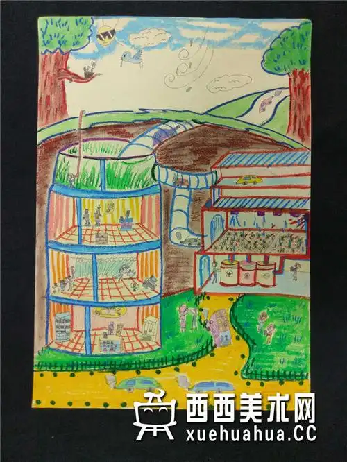 三等奖中学生获奖科幻画《人类另一居住点: 环保地下城巿》欣赏_未来