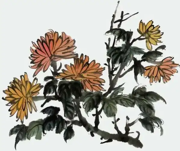 写意菊花花头的画法及用色的调配