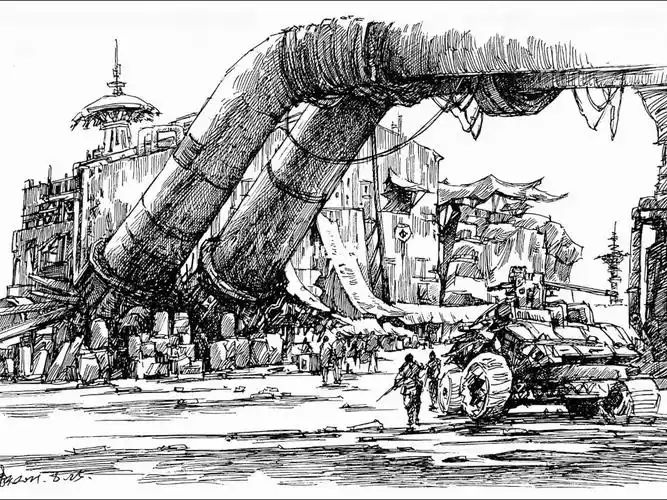 画一张科幻题材的场景速写有点酷哦