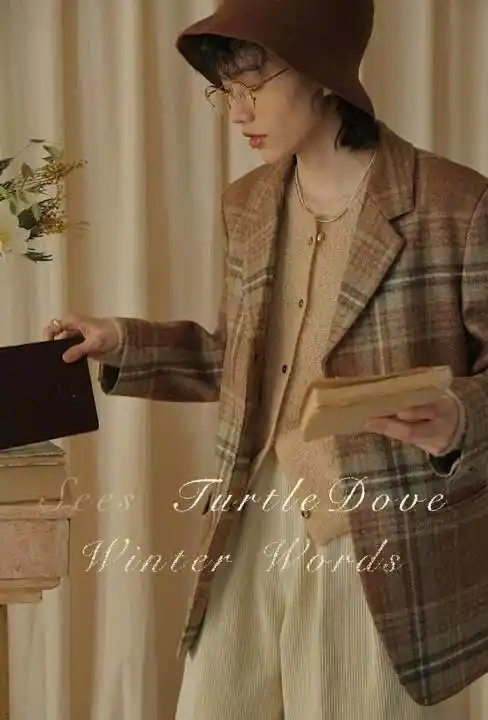 seesturtledove秋冬英国moon粗花呢苏格兰画色棕绿格纹西装