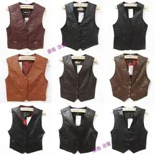 古着真皮牛羊皮男女皮马甲西部短款街头 披肩马夹机车摇滚修身