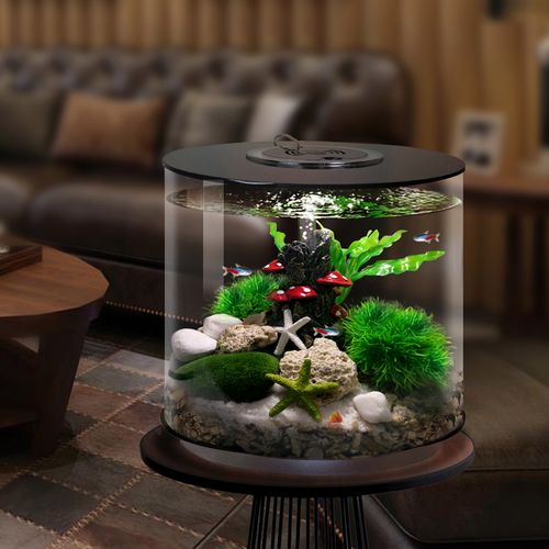 鱼小圆柱小鱼鱼缸客厅家用桌面水族箱小型换水桌面缸