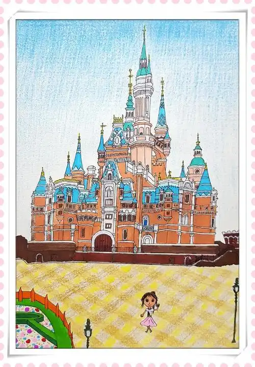 艺术实践作品展播 > 绘画 > 水彩笔画《迪士尼梦幻童话城堡》图文编辑
