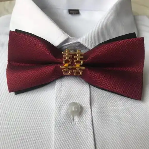 karond新品伴郎领结结婚领结新郎伴郎婚礼纯色男士西装蝴蝶结金属双喜