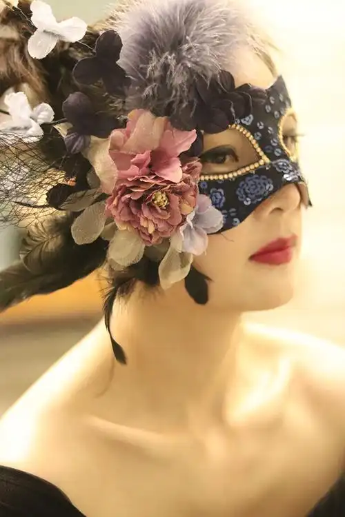 女系夸张侧边花朵装饰美女舞台走秀万圣节聚会假面面具蒙面紫色优惠券