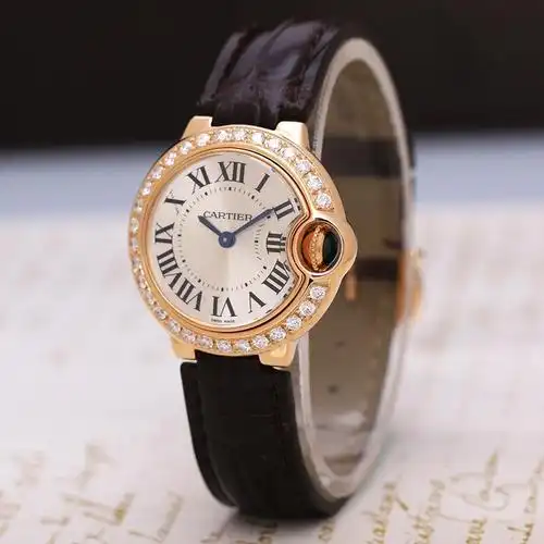 二手95新卡地亚蓝气球系列18k玫瑰金后镶钻28mm石英机芯女士手表wjbb