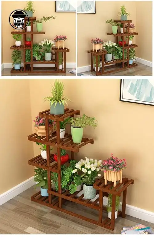 花架阳台客厅户外防腐木多层置物架子绿萝多肉花盆架美式藤编凉台室内