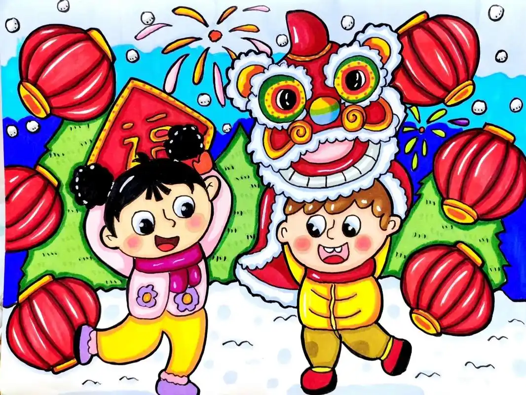 马克笔儿童画《快乐童年》 临摹作品