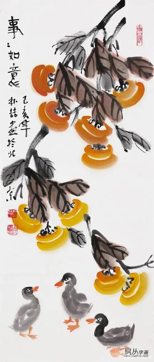 中国水墨画——白石后人朴喆 实力演绎国画柿子