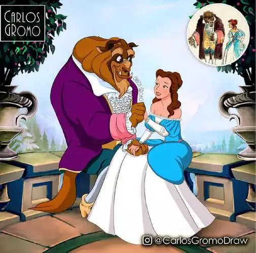 迪士尼公主的"珍贵初稿",灰姑娘原来不穿蓝色裙,野兽王子太丑