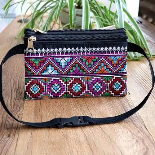 云南民族风双拉十字绣腰包女包刺绣复古女包民族布包批发