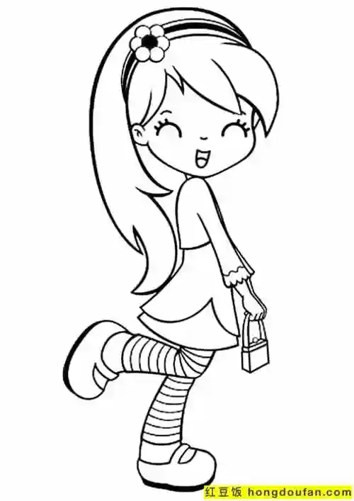 10张可爱的女孩子女同学卡通儿童涂色图片-红豆饭小学生简笔画大全