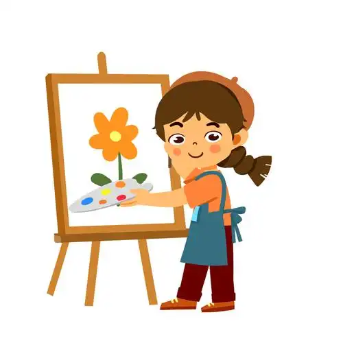 黄色手绘卡通人物女孩绘画元素gif卡通儿童元素