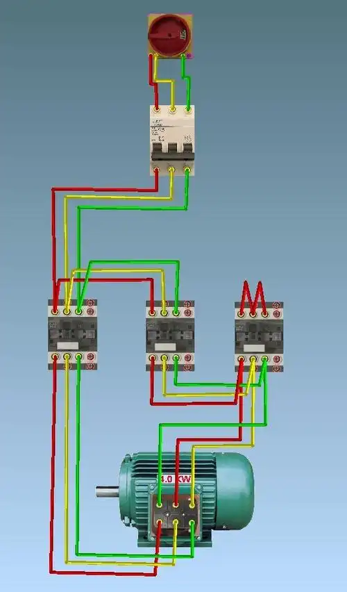 星角启动星接正传角接反转 接触器触头接法1-1 2-2 3-3 黄绿红 六根线