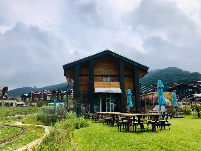 在瑞士小镇海坨山谷的天鹅湖边,有一家依山