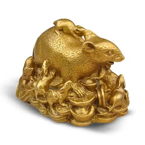 普生缘纯铜招财老鼠摆件铜鼠金钱属鼠者吉祥物家居风水饰品