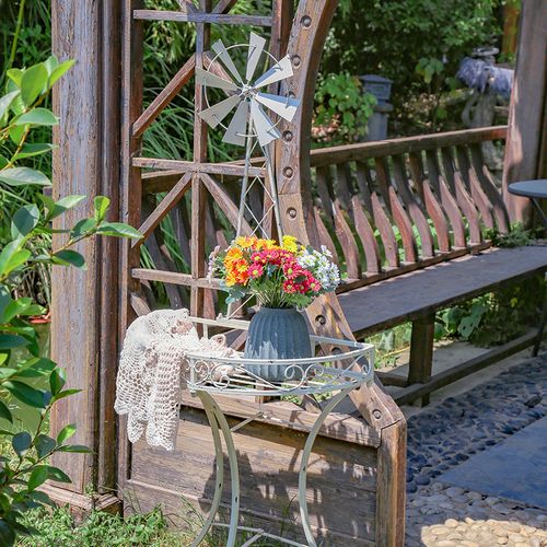 花架风车地面田园户外白色复古绿色铁艺装饰半圆爬藤架墙角置物架