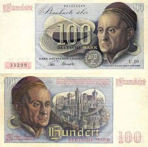 1948年版100马克1960年版西德马克5马克1960年版5马克正面:德国画家