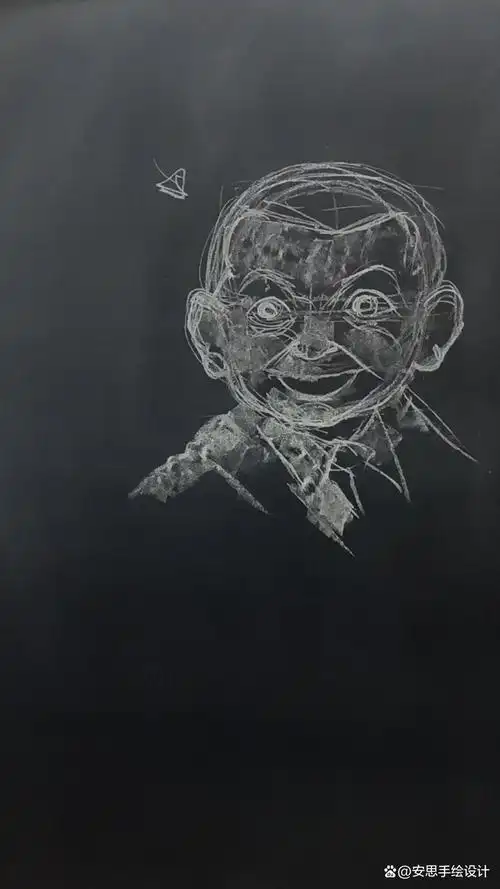 如何画黑板粉笔画人物,我画了一个憨豆小时候的儿童照,从构图结构开始