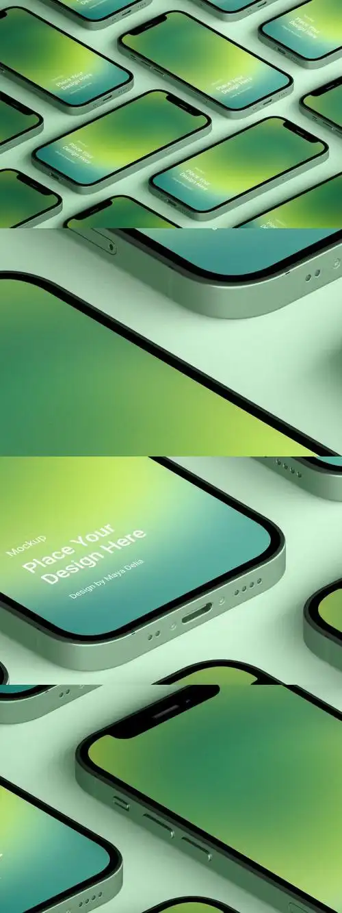 绿色iphone12迷你等距模型psd