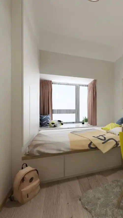 小卧室的飘窗,可别浪费了!挨着定制榻榻米,加宽床铺,实用舒适