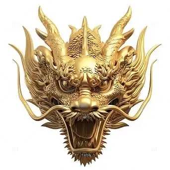 金色正面龙头中国龙3d