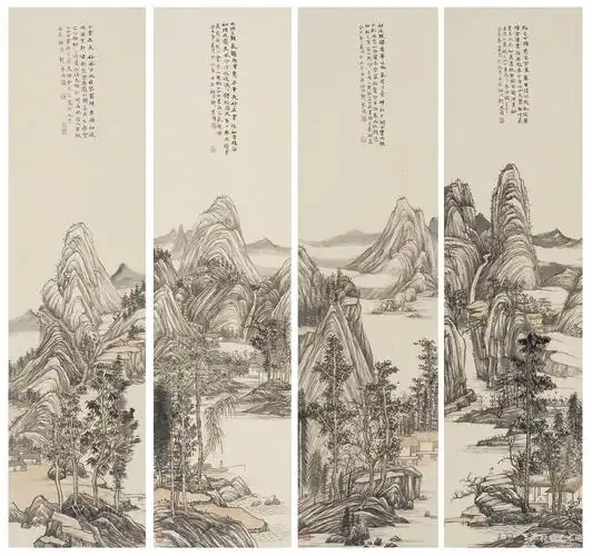 古意山水四条屏