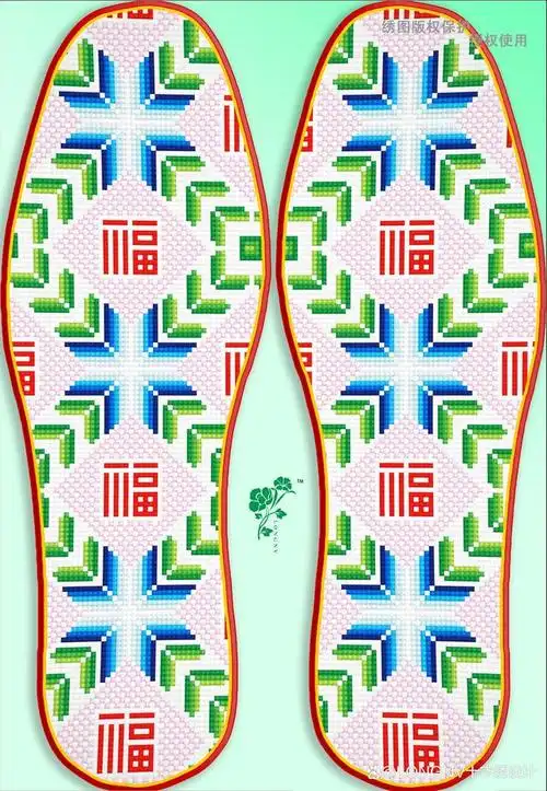 传统手工十字绣鞋垫图样欣赏!