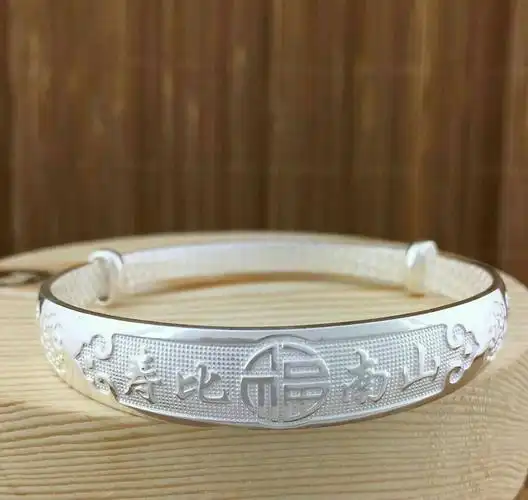 臻品银匠银饰全新手镯精品品足福如东海经典推拉纯银手镯