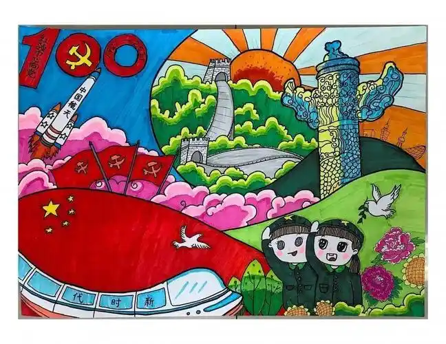 红领巾心向党绘画作品展示一