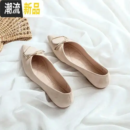 网红单鞋女平底2020春季新款百搭时尚浅口尖头晚晚鞋豆豆仙女瓢鞋广赫