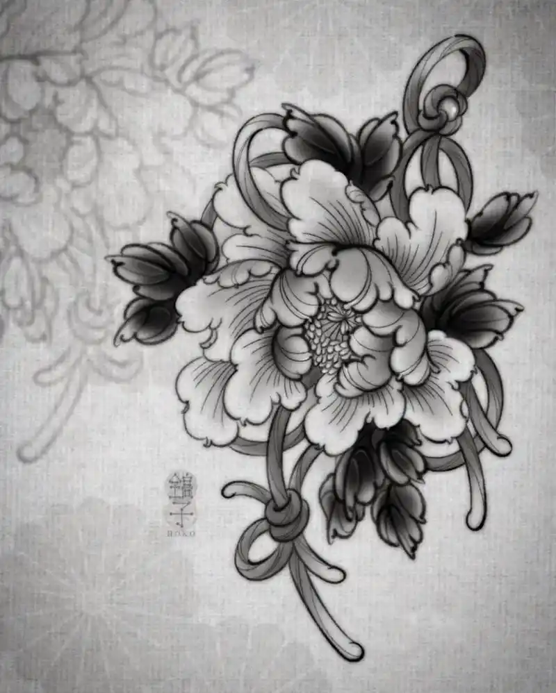 纹身手稿 #小图纹身 #牡丹纹身 #黑灰纹身 #手稿 - 抖音
