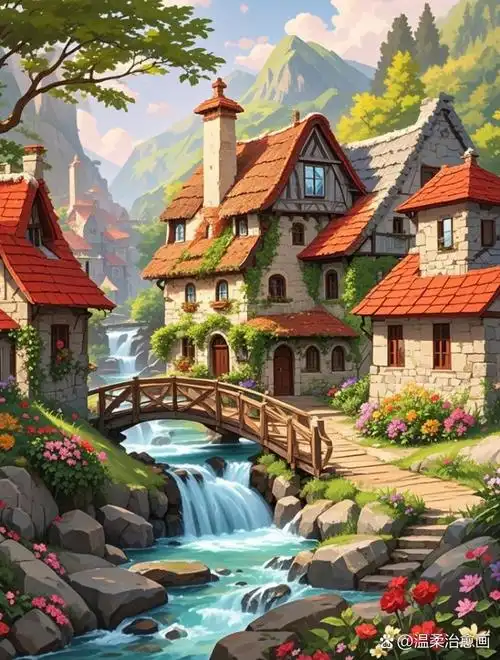 哇,这风景画得太美了!小桥流水,古堡花园,真想住进这童话世界里