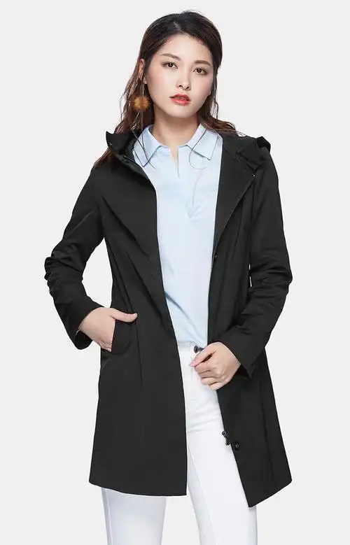 哥弟女装2017春季新款连帽长袖中长款风衣8400002