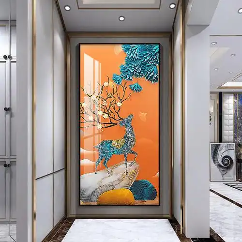 现代轻奢入户玄关装饰画 过道走廊背景墙壁画抽象样板间 挂画麋鹿