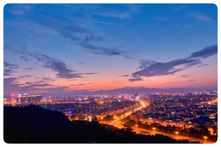 义乌南山公园晚霞和夜景