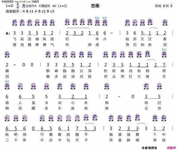 陶笛曲谱《忘羡》 - 爱曲谱