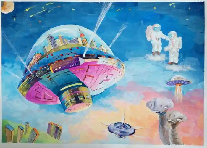 画作品《人类真的可以搬家了》,密山市中小学生科技创新大赛一等奖