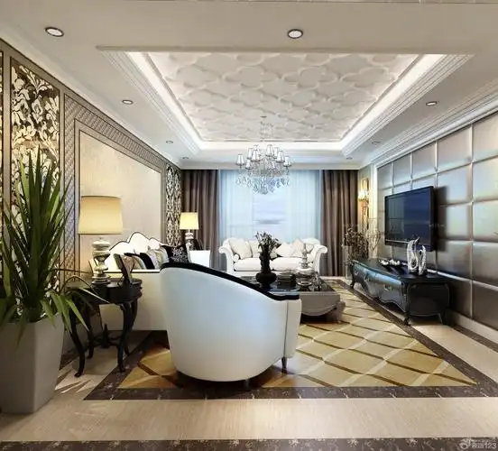 最新90平方米家庭客厅吊顶装修效果图