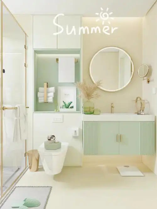 奶油色瓷砖打造的卫生间好清新