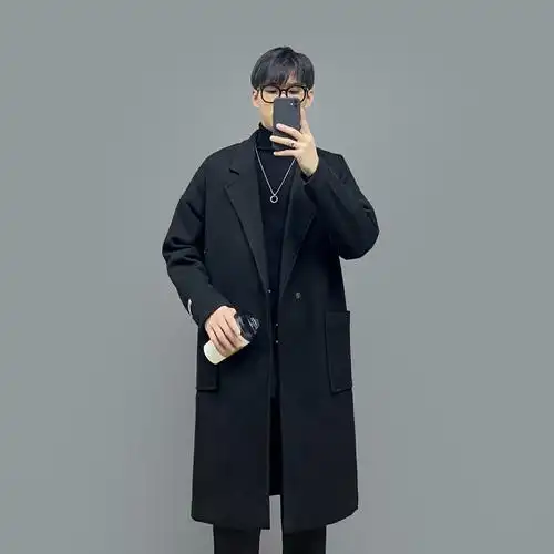 小红ace潮男时尚穿搭毛呢西服复古中款休闲毛呢大衣