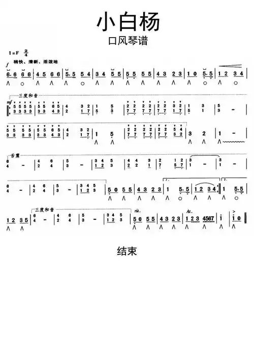 小白杨口风琴谱乐谱