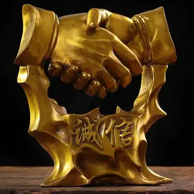 纯铜诚信握手 办公室装饰品摆件 老板桌面摆设商务公司开业礼品
