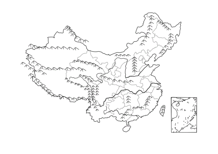 地理人教版八年级上册中国地形图,山脉走向图及行政区空白图.doc