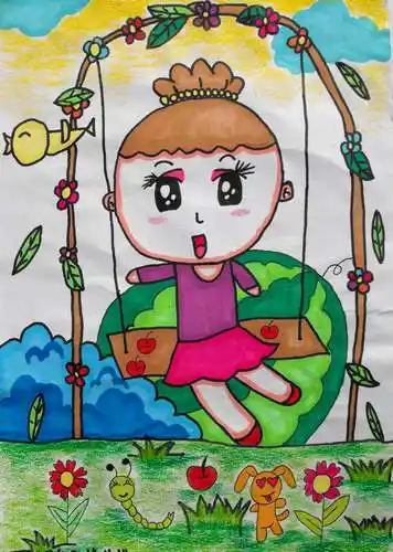 少儿书画作品-荡秋千/儿童书画作品荡秋千欣赏_中国少儿美术教育网