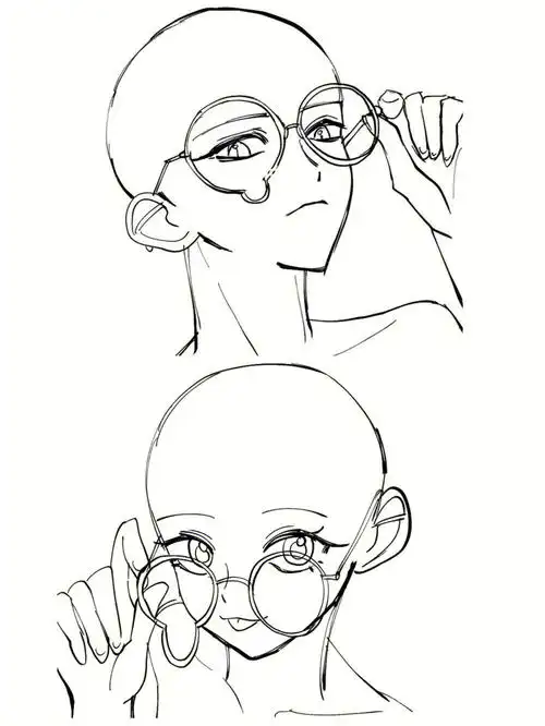 绘画素材单人眼镜线稿模板来了谁能拒绝