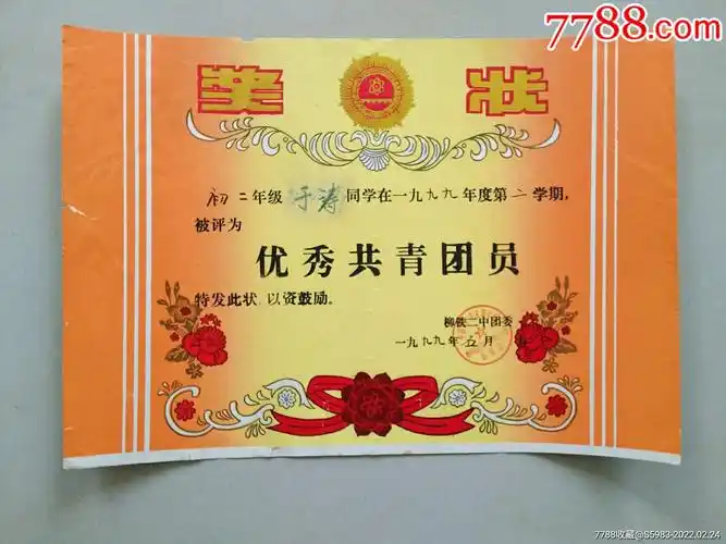 优秀共青团员_奖状_第1张_7788茶具