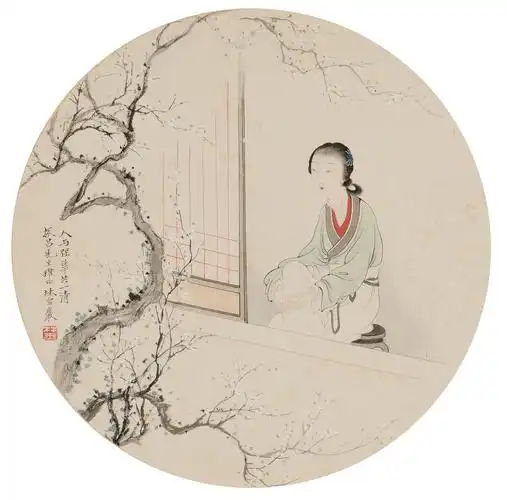 林雪岩人物团扇面