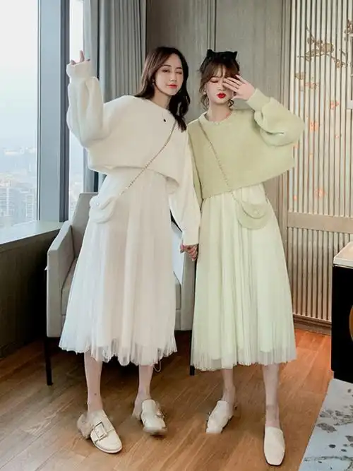 很仙的套装两件套春秋闺蜜裙森系学生过膝长裙春季淑女姐妹装新款