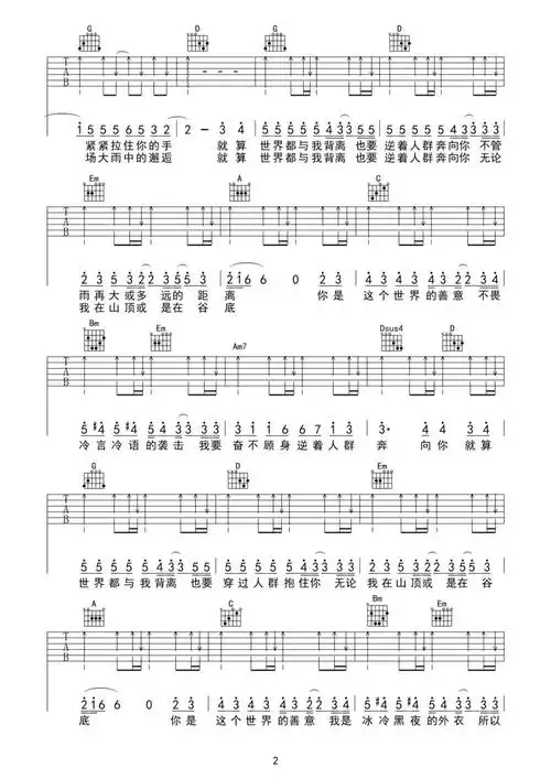 唐汉霄,品冠,杨坤,小鬼《逆着人群奔向你》吉他谱-g调-琴艺谱